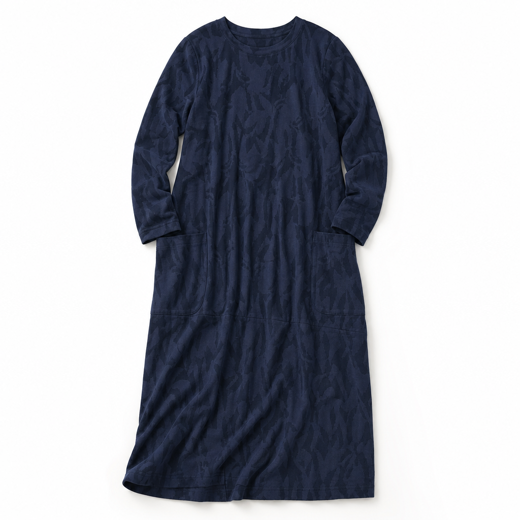 Kayla | Chic Leaf Print Midi Sweater Dress with Pockets