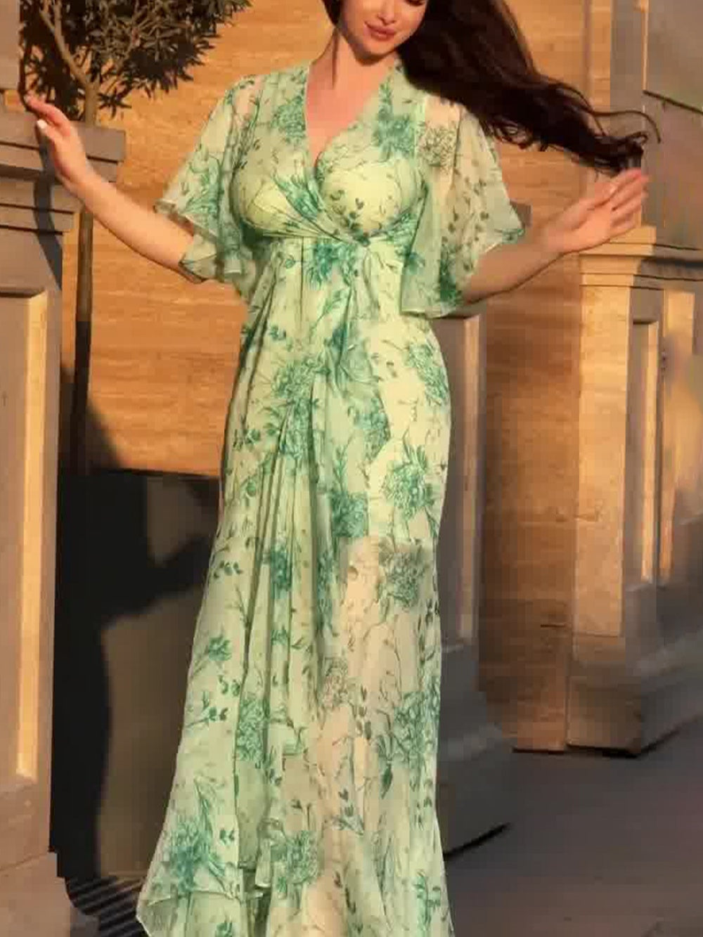 Kayla | Classic Floral Wrap Fall Wedding Guest Maxi Dress