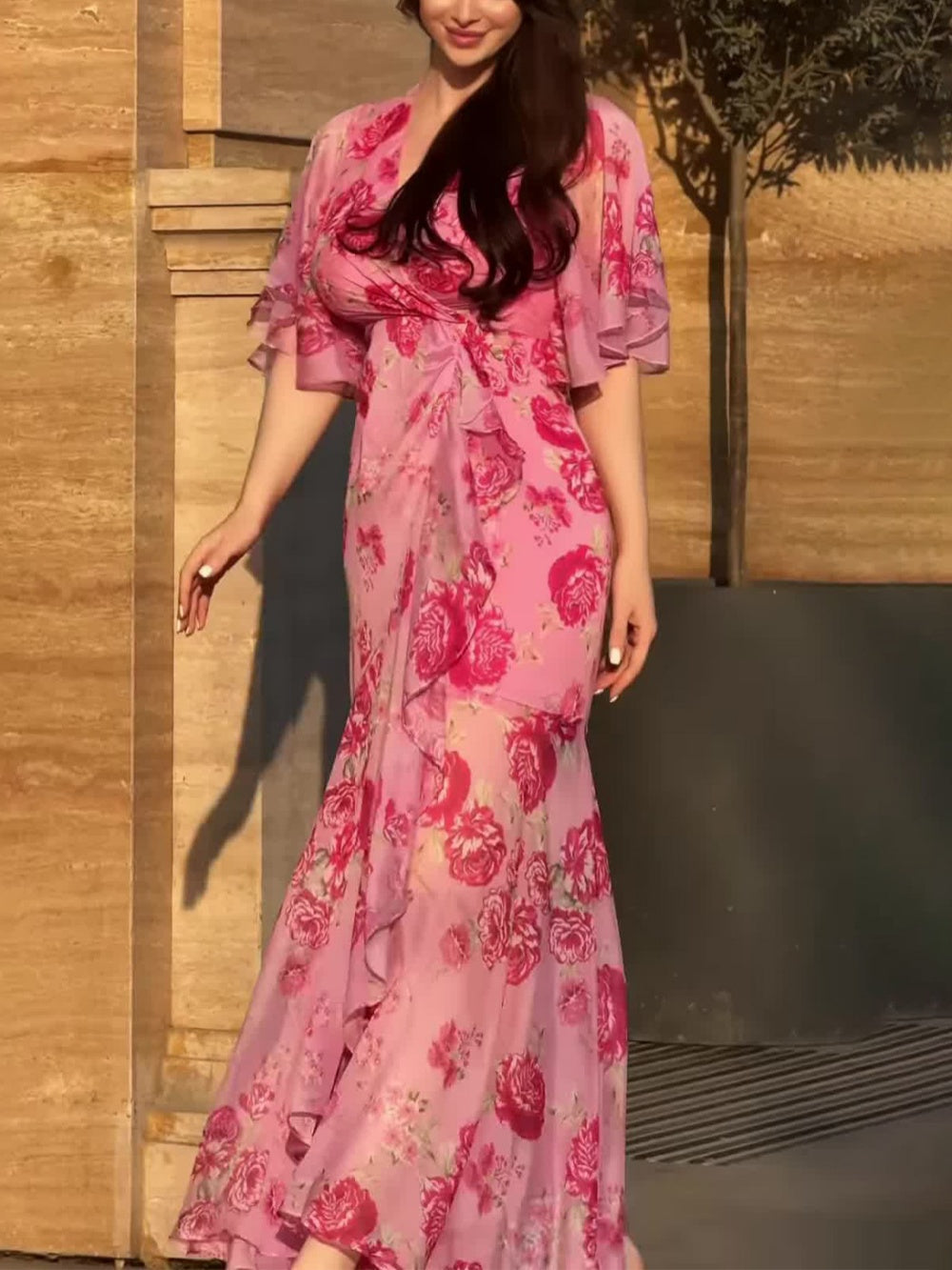 Kayla | Classic Floral Wrap Fall Wedding Guest Maxi Dress