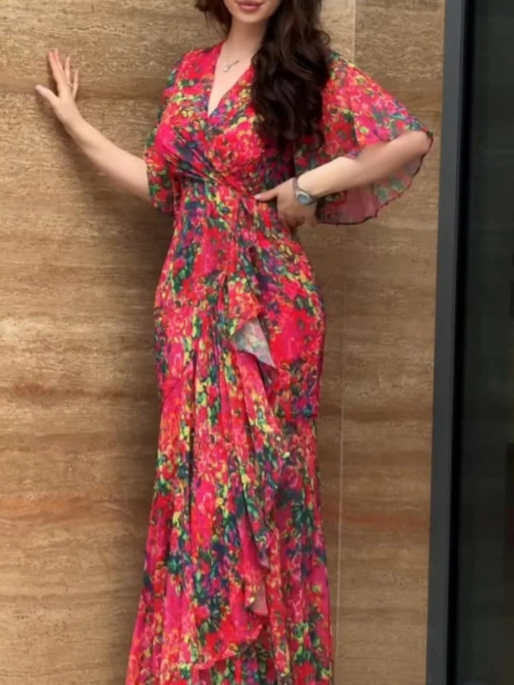 Kayla | Classic Floral Wrap Fall Wedding Guest Maxi Dress
