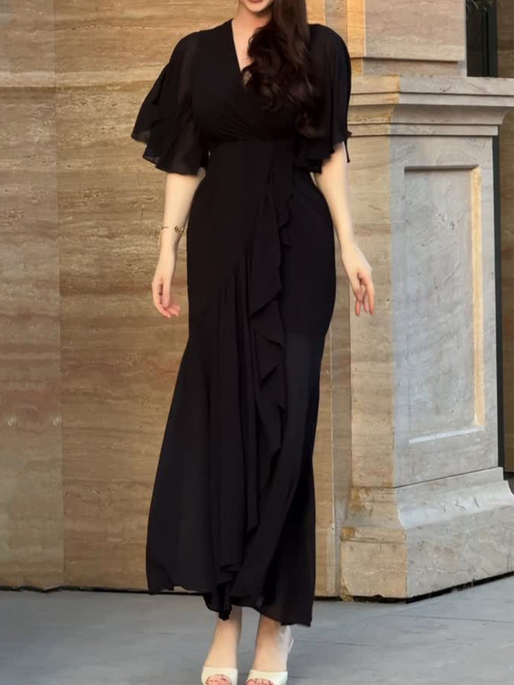 Kayla | Classic Floral Wrap Fall Wedding Guest Maxi Dress