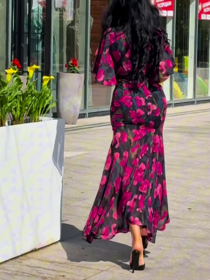 Kayla | Classic Floral Wrap Fall Wedding Guest Maxi Dress