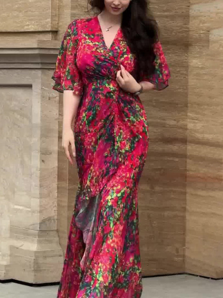 Kayla | Classic Floral Wrap Fall Wedding Guest Maxi Dress