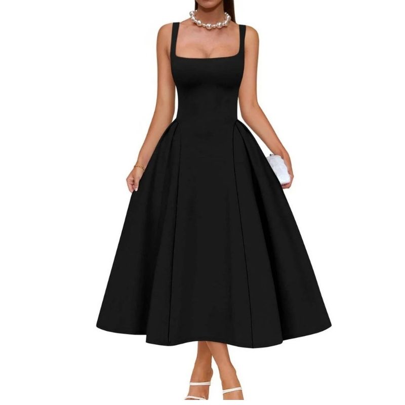 Kayla | Graceful Square Neck Fall Wedding Guest Midi Dress