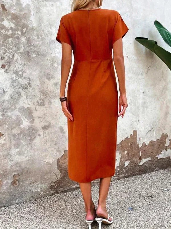 Kayla | Graceful Wrap V-Neck Midi Christmas Party Dress