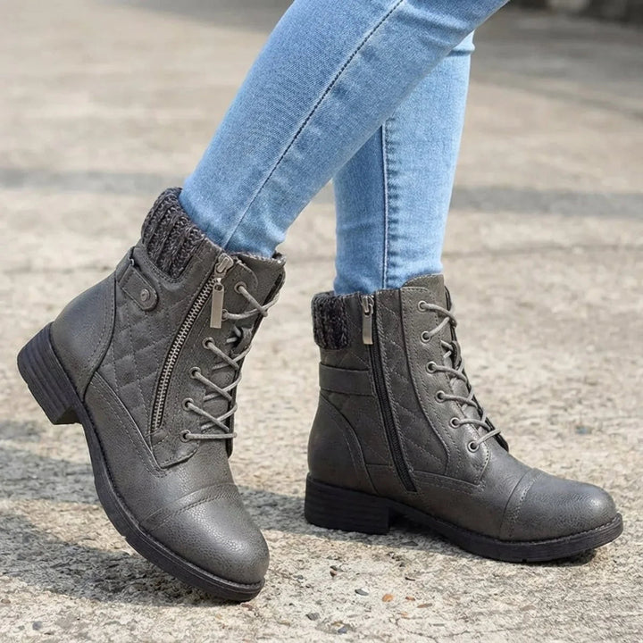 Kayla | Lace-Up Side Zip Low Heel Ankle Boots