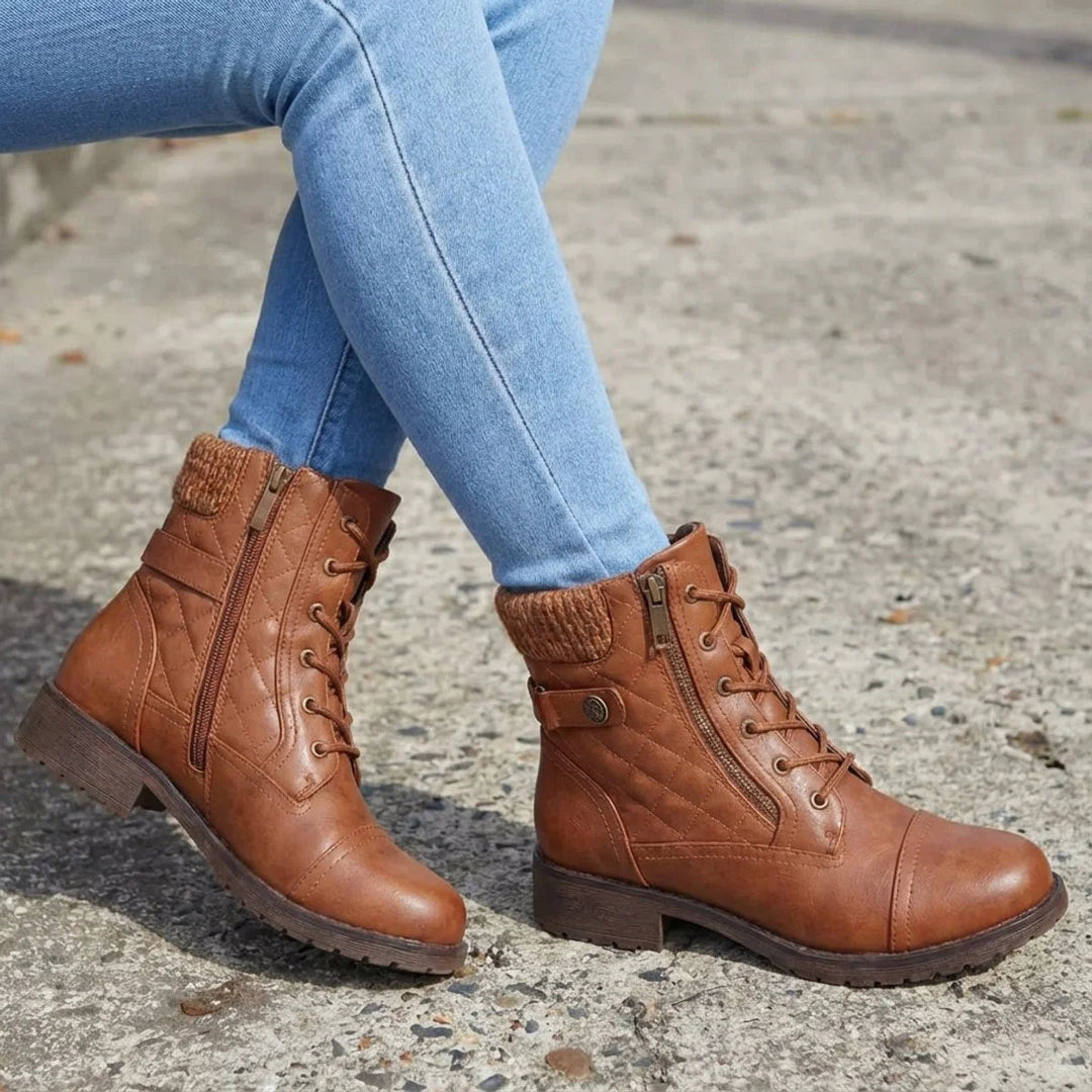 Kayla | Lace-Up Side Zip Low Heel Ankle Boots