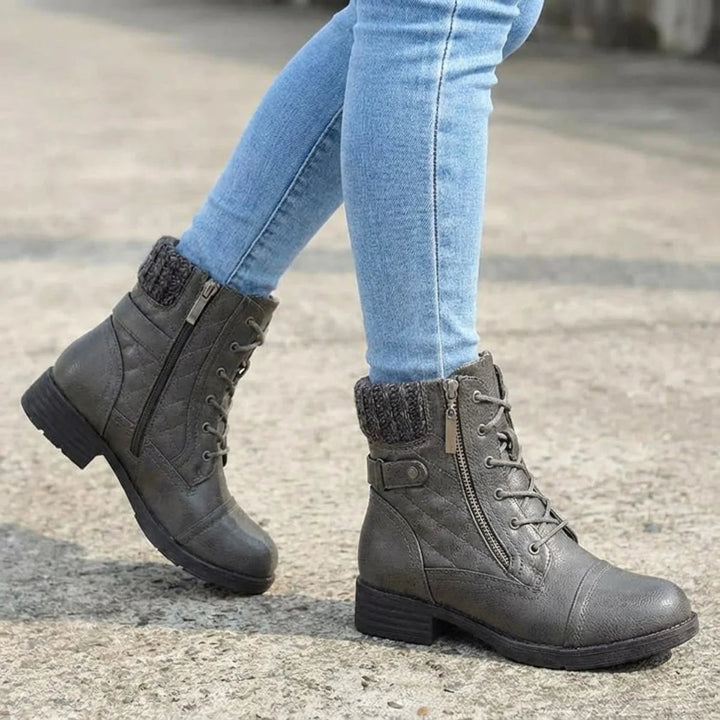 Kayla | Lace-Up Side Zip Low Heel Ankle Boots