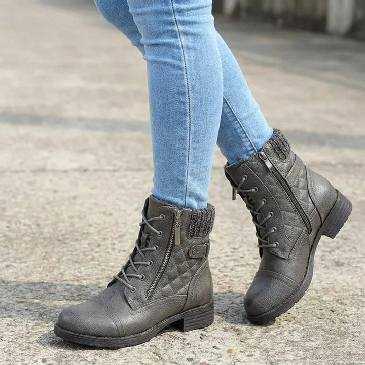 Kayla | Lace-Up Side Zip Low Heel Ankle Boots