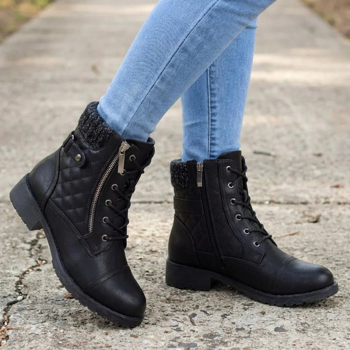 Kayla | Lace-Up Side Zip Low Heel Ankle Boots