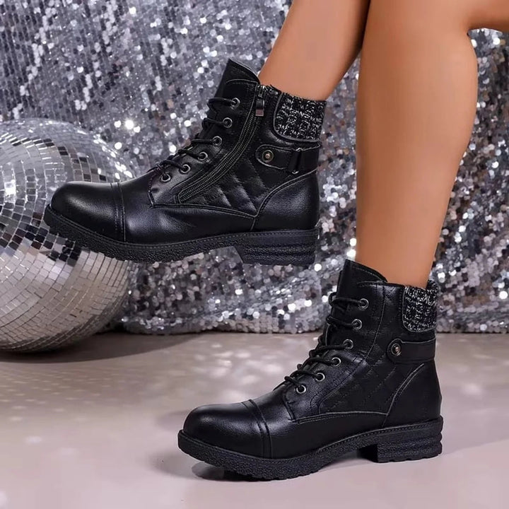 Kayla | Lace-Up Side Zip Low Heel Ankle Boots