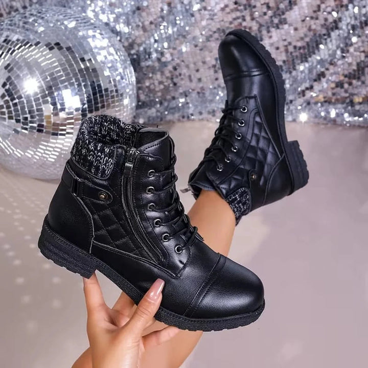 Kayla | Lace-Up Side Zip Low Heel Ankle Boots