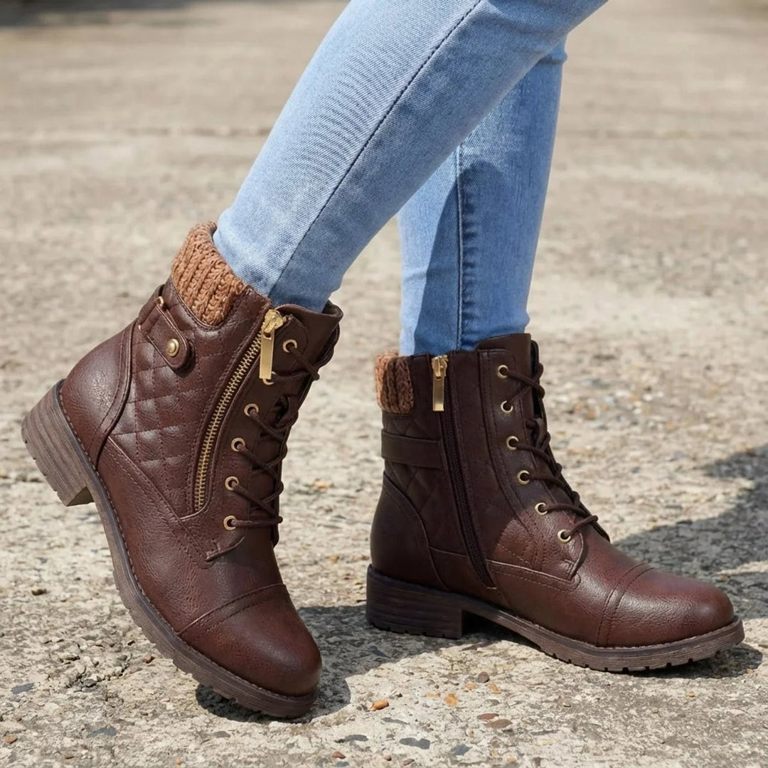 Kayla | Lace-Up Side Zip Low Heel Ankle Boots