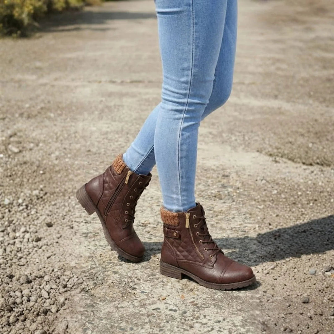 Kayla | Lace-Up Side Zip Low Heel Ankle Boots