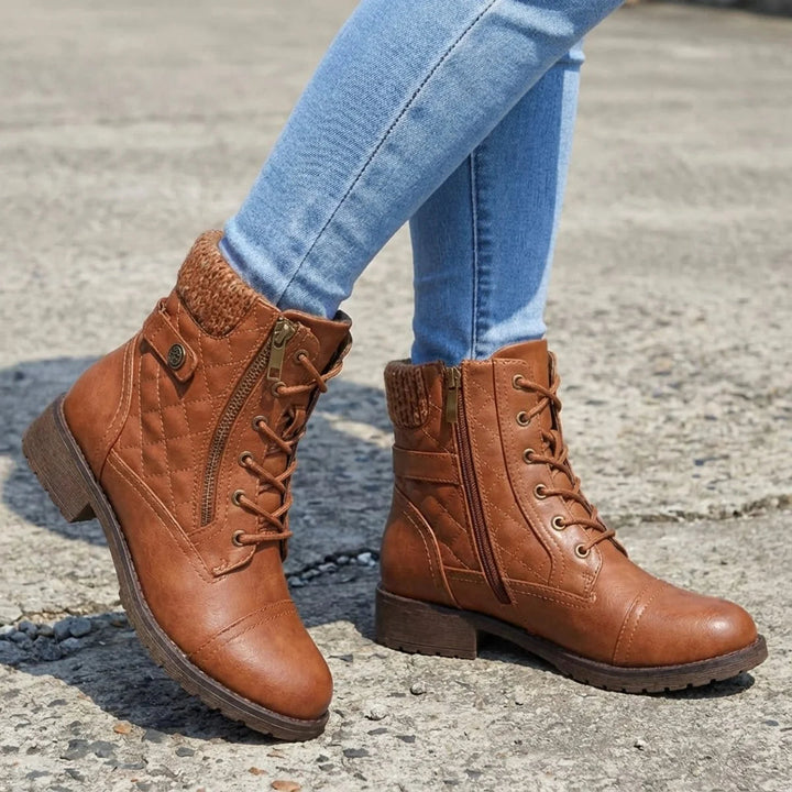 Kayla | Lace-Up Side Zip Low Heel Ankle Boots
