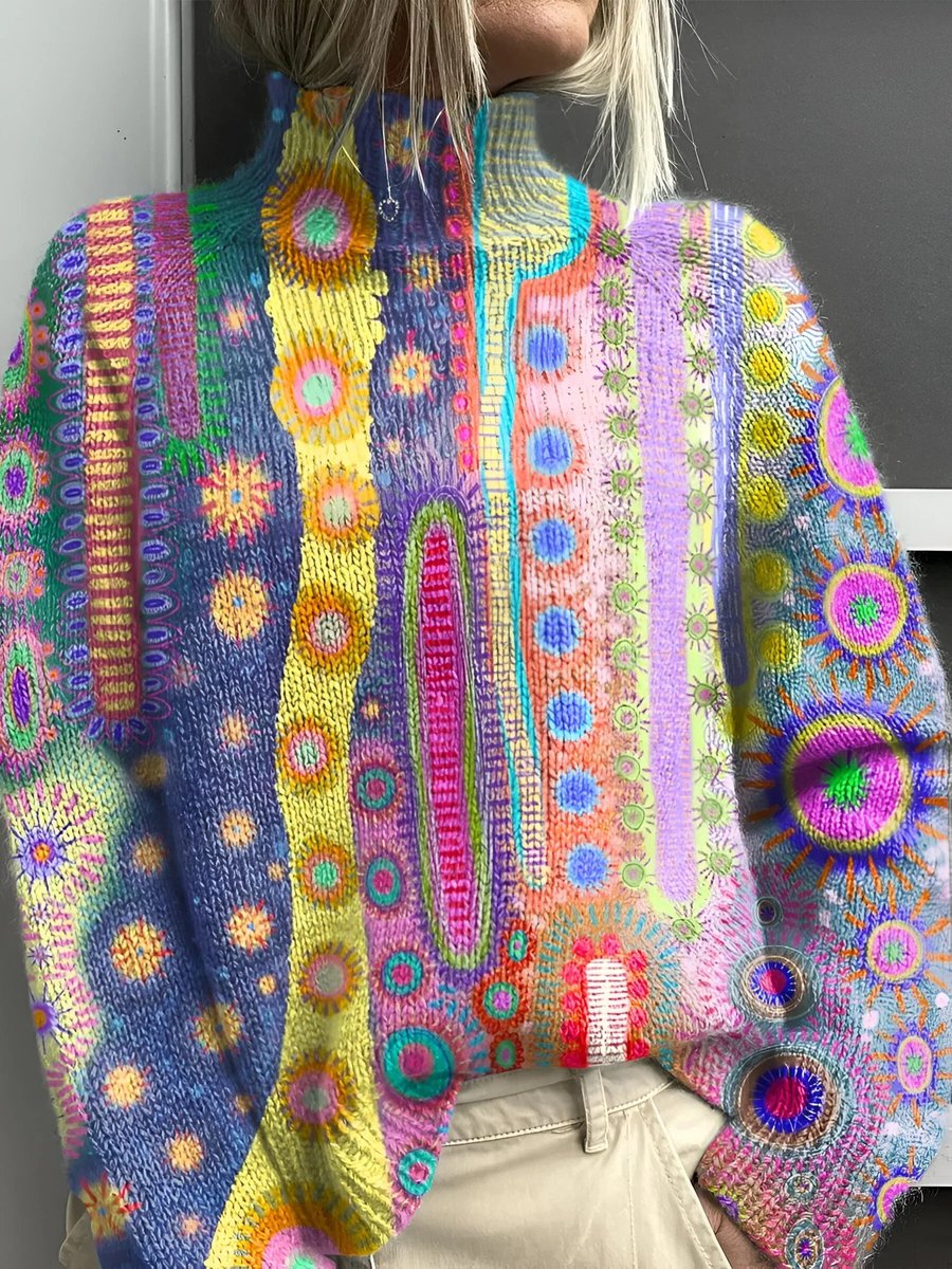Kayla | Oversized Abstract Floral Turtleneck Sweater