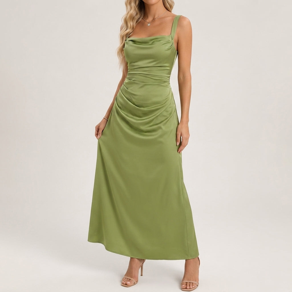 Kayla | Polished Satin Cowl Neck Fall Wedding Guest Dress