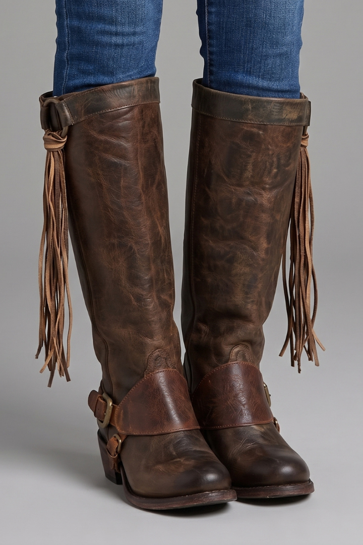 Kayla | Refined Fringe Knee High Boots with Block Heel