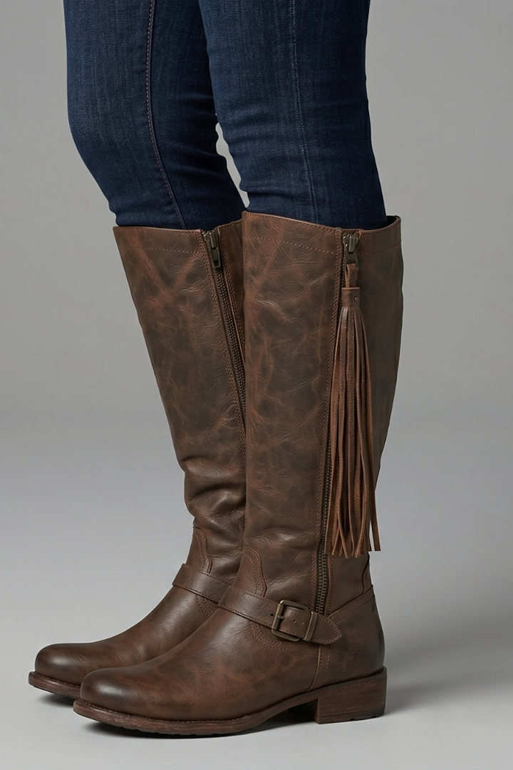 Kayla | Refined Fringe Knee High Boots with Block Heel