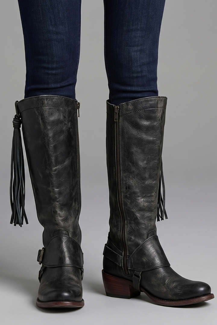 Kayla | Refined Fringe Knee High Boots with Block Heel