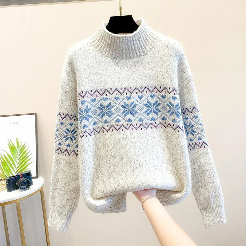 Kayla | Sophisticated Snowflake Turtleneck Knit Sweater