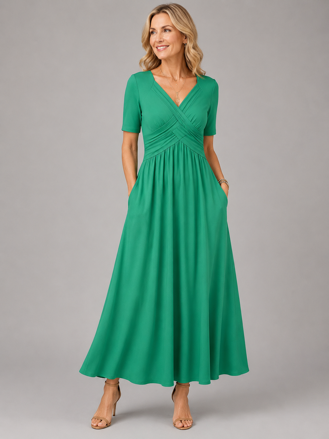 Kelly | Classic Fall Wedding Guest Maxi Dress with Crisscross Waist