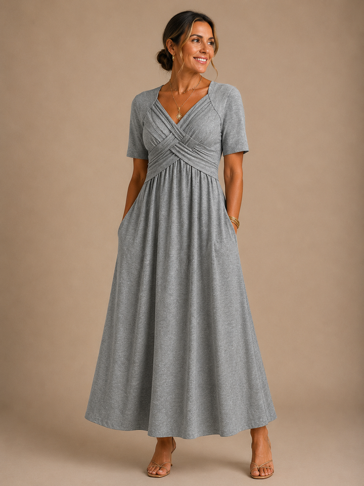 Kelly | Classic Fall Wedding Guest Maxi Dress with Crisscross Waist