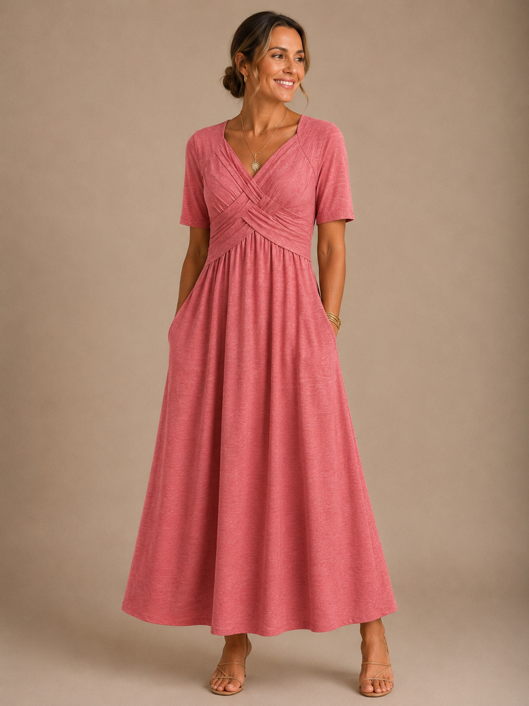 Kelly | Classic Fall Wedding Guest Maxi Dress with Crisscross Waist