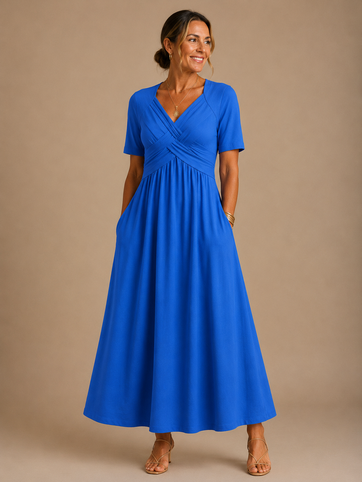 Kelly | Classic Fall Wedding Guest Maxi Dress with Crisscross Waist