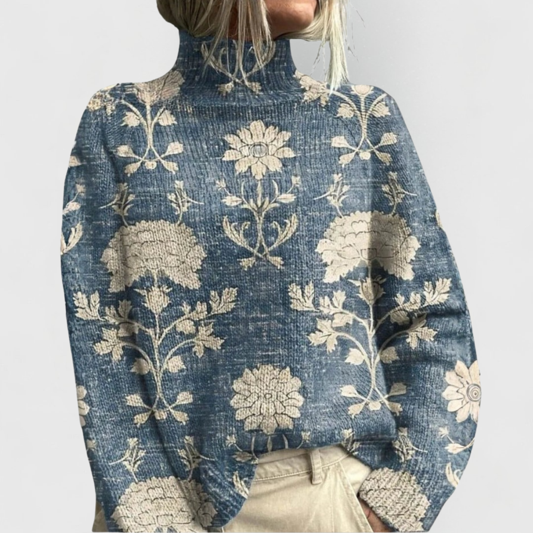Kelly | Elegant Floral Long Sleeve Turtleneck Sweater