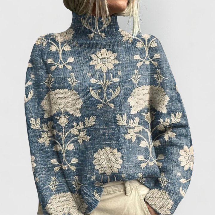 Kelly | Elegant Floral Long Sleeve Turtleneck Sweater