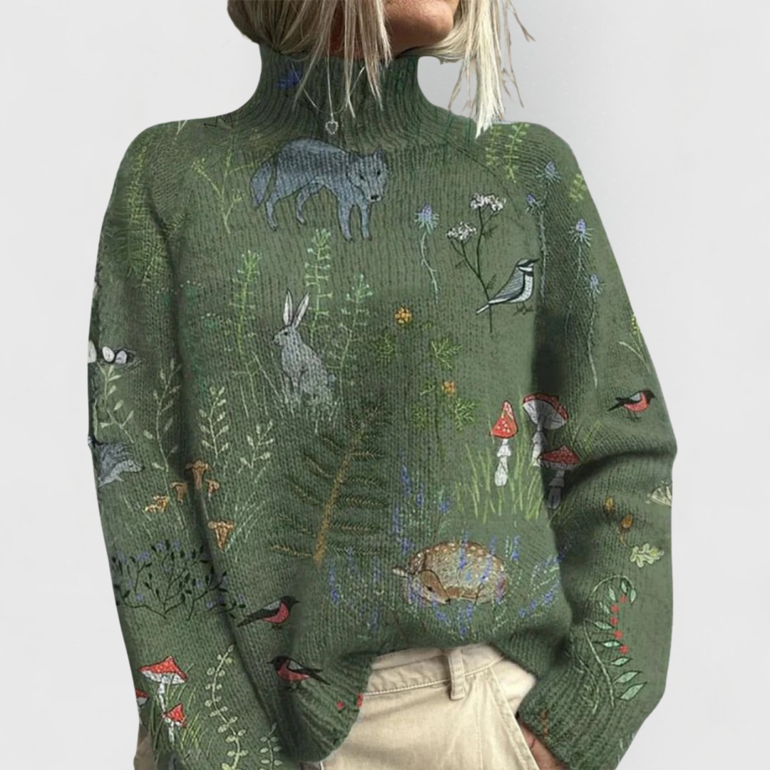Kelly | Elegant Floral Long Sleeve Turtleneck Sweater