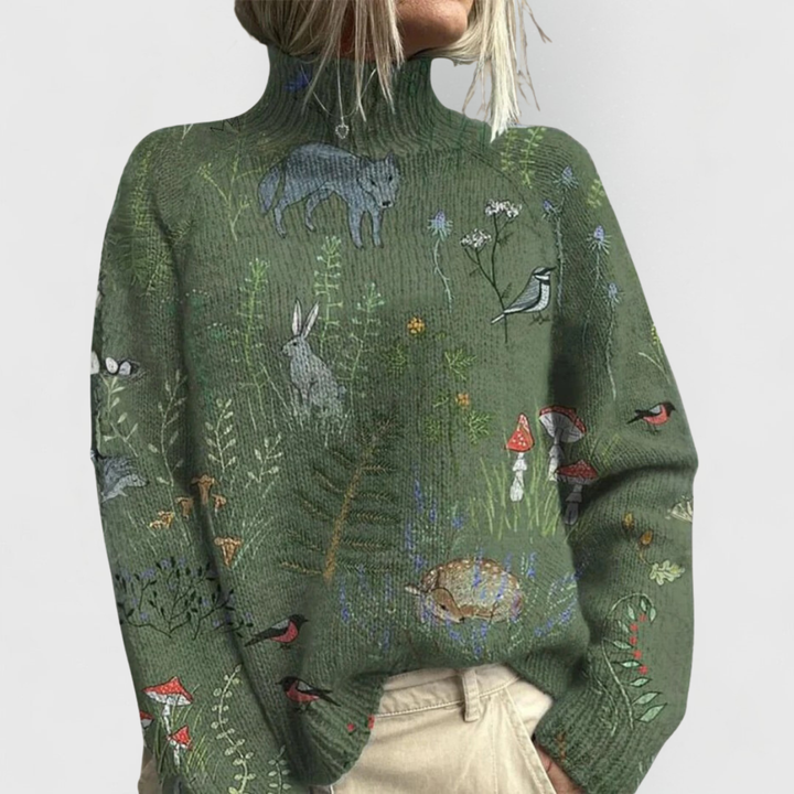 Kelly | Elegant Floral Long Sleeve Turtleneck Sweater