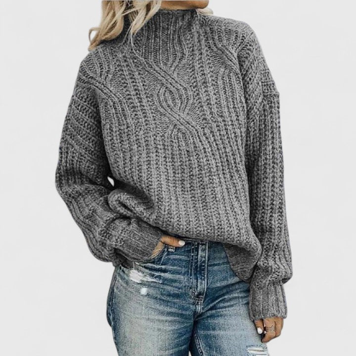Kelly | Elegant Mock Neck Cable Knit Turtleneck Sweater