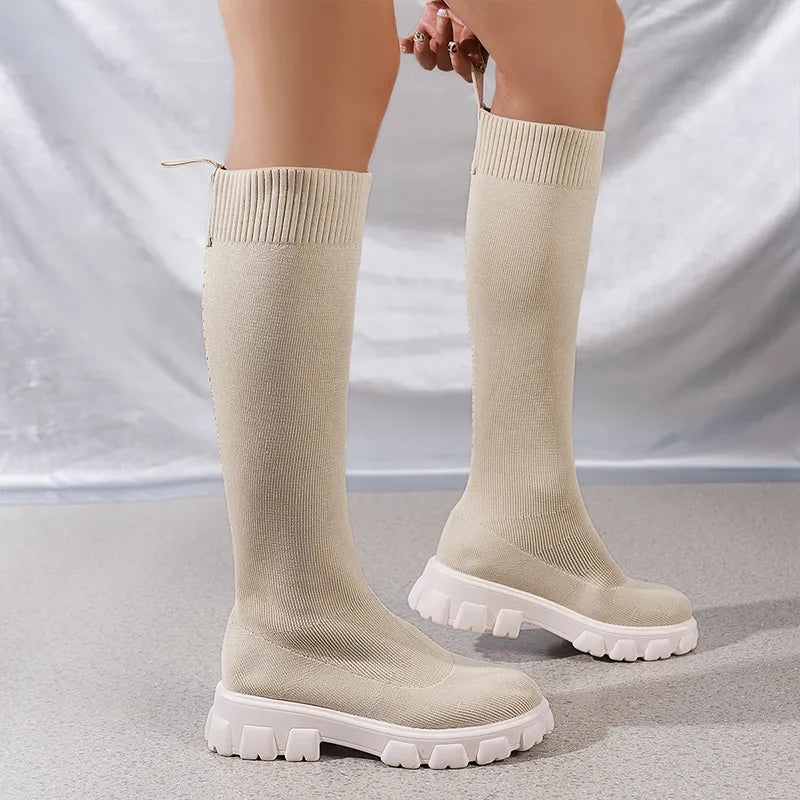 Kelly | Sophisticated Knit Knee High Platform Boots