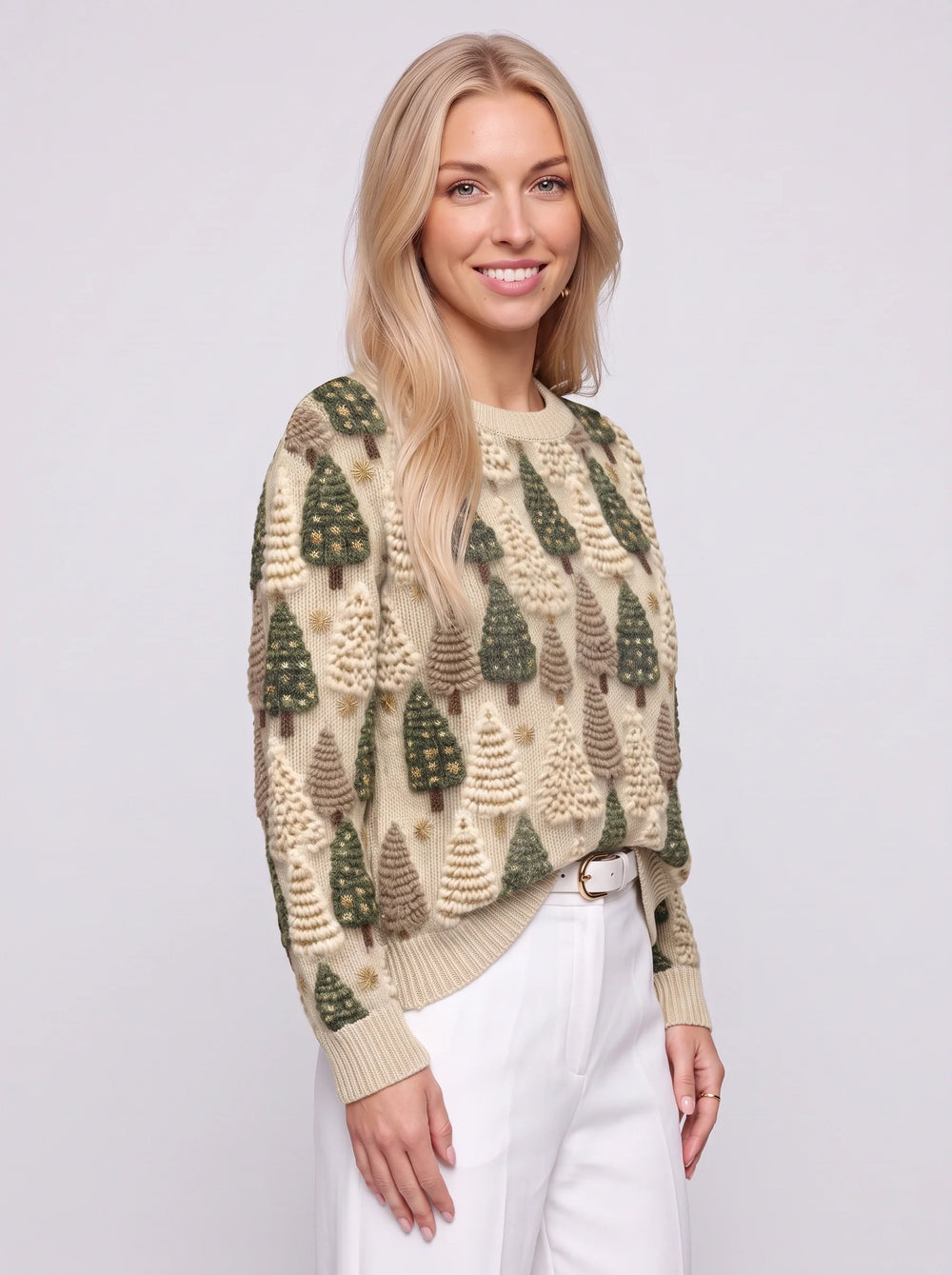Kelly | Sophisticated Textured Tree Christmas Sweater Women