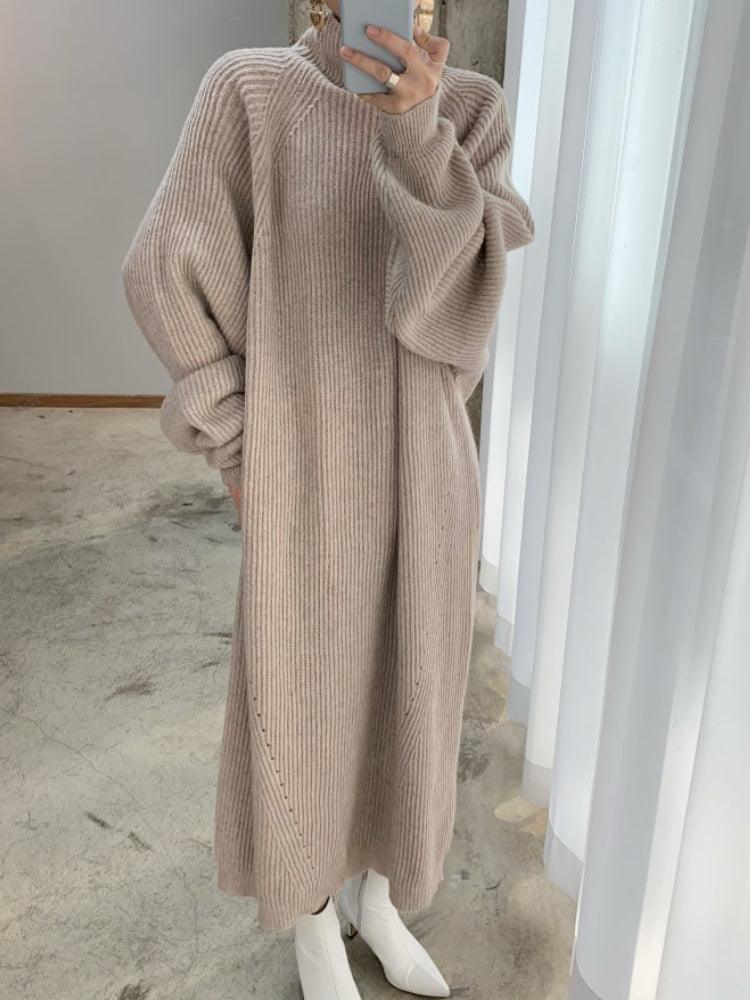 Kelly | Stylish Oversized Ribbed Turtleneck Maxi Sweater Dress