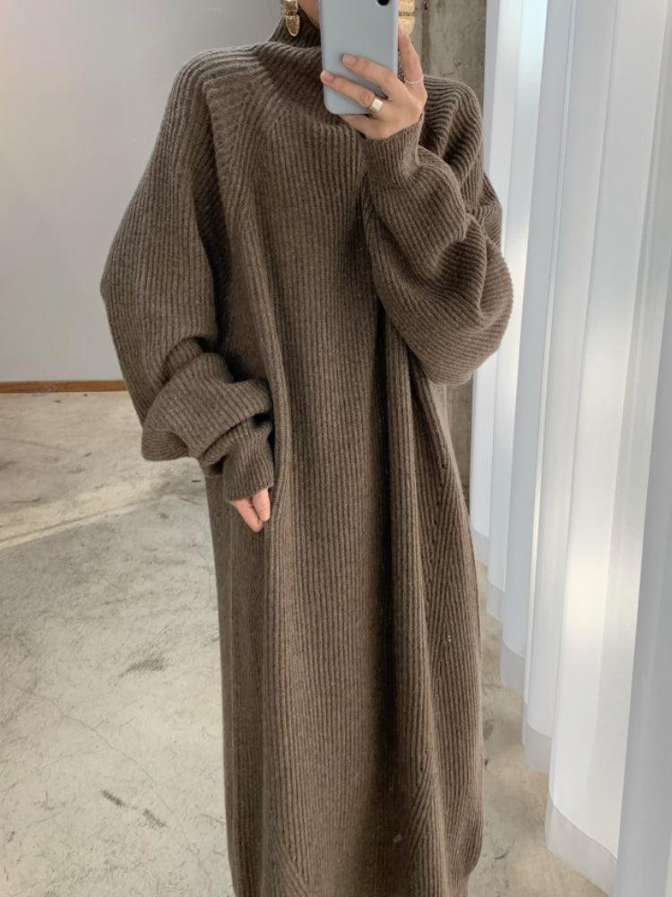 Kelly | Stylish Oversized Ribbed Turtleneck Maxi Sweater Dress