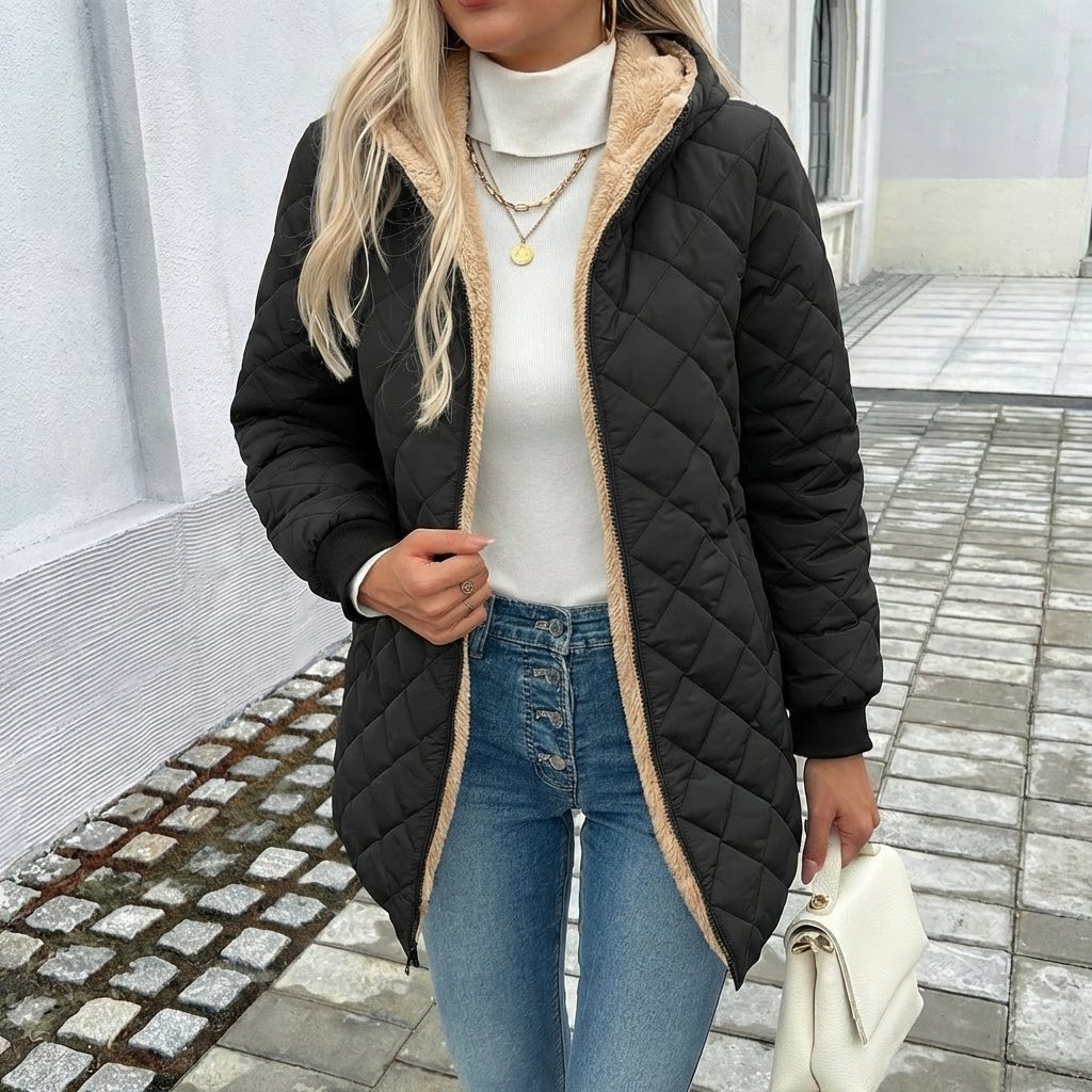 Kelly | Stylish Quilted Hooded Longline Puffer Jacket