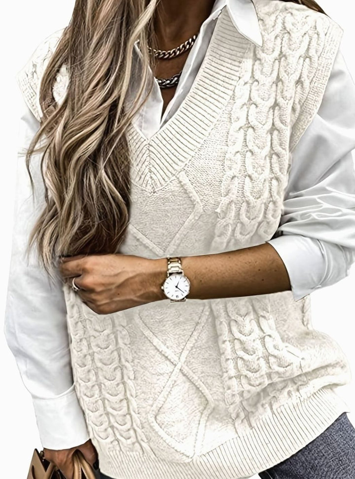 Kimberly | Cozy Oversized Cable Knit V-Neck Sweater Vest