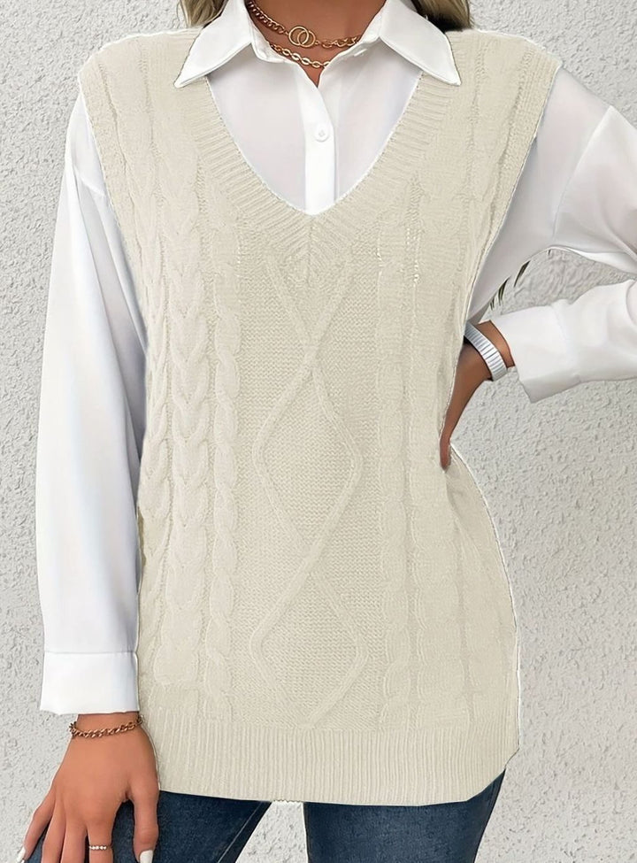 Kimberly | Cozy Oversized Cable Knit V-Neck Sweater Vest