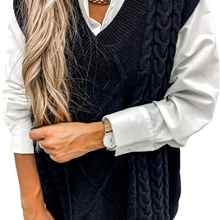 Kimberly | Cozy Oversized Cable Knit V-Neck Sweater Vest