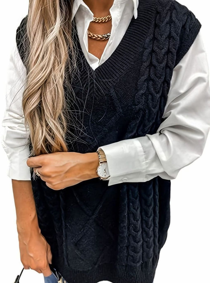 Kimberly | Cozy Oversized Cable Knit V-Neck Sweater Vest