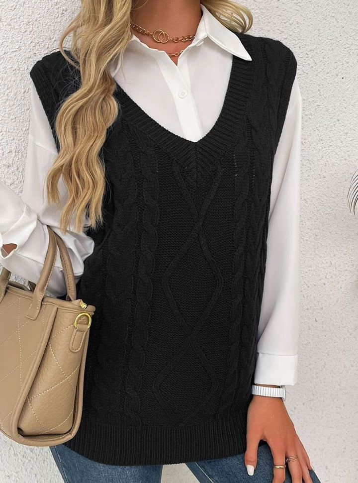Kimberly | Cozy Oversized Cable Knit V-Neck Sweater Vest