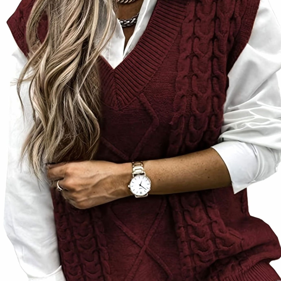 Kimberly | Cozy Oversized Cable Knit V-Neck Sweater Vest