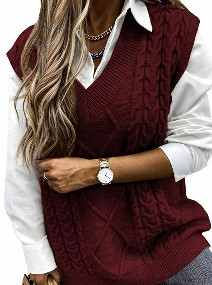 Kimberly | Cozy Oversized Cable Knit V-Neck Sweater Vest