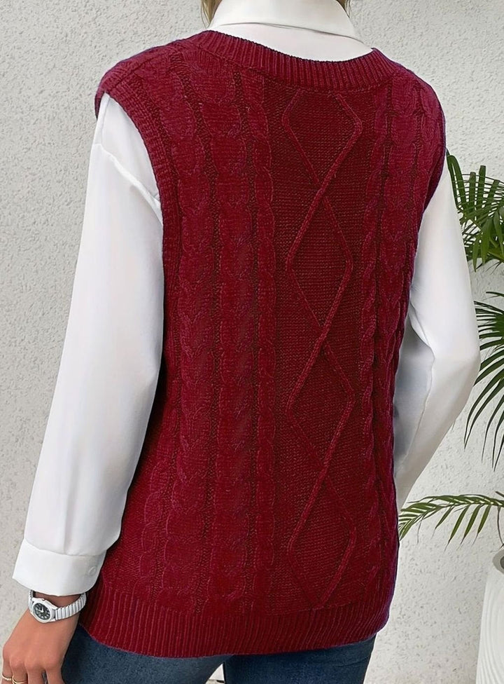 Kimberly | Cozy Oversized Cable Knit V-Neck Sweater Vest
