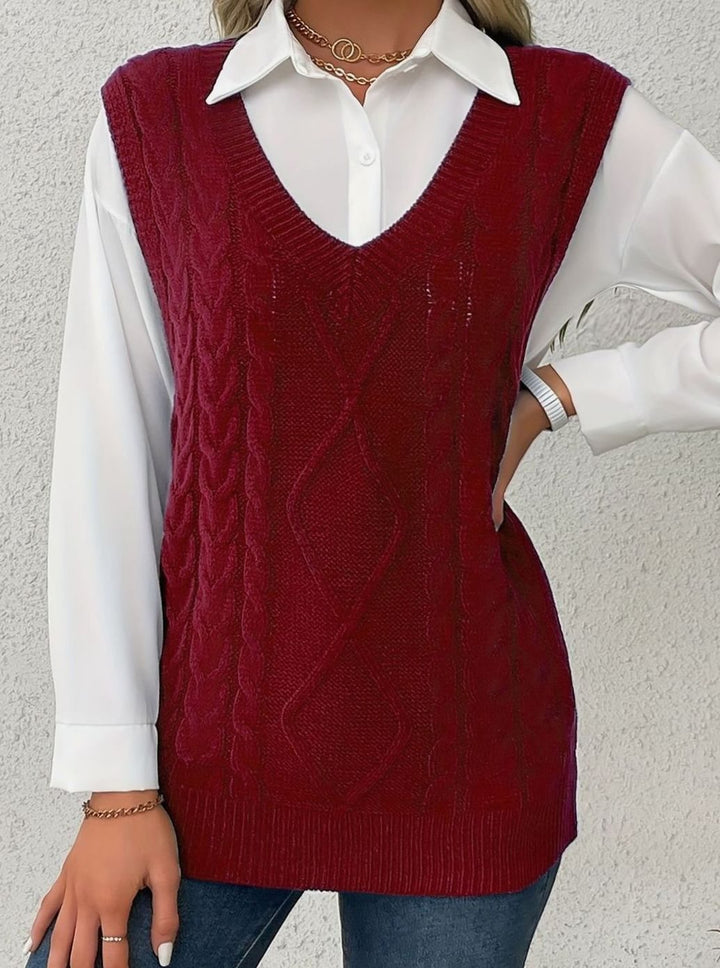 Kimberly | Cozy Oversized Cable Knit V-Neck Sweater Vest