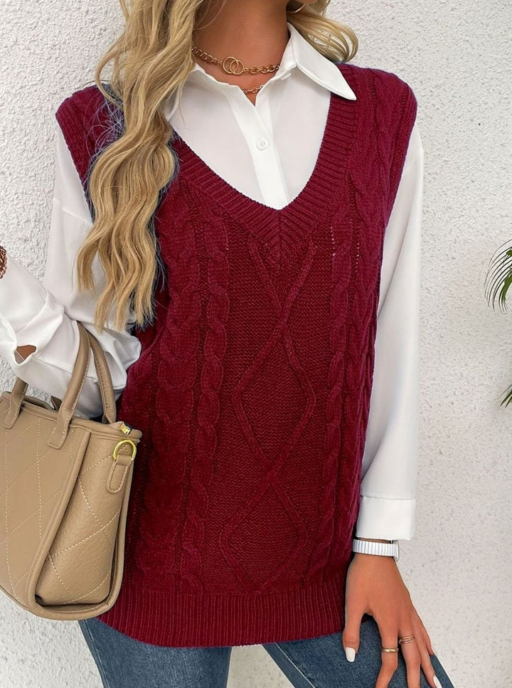 Kimberly | Cozy Oversized Cable Knit V-Neck Sweater Vest