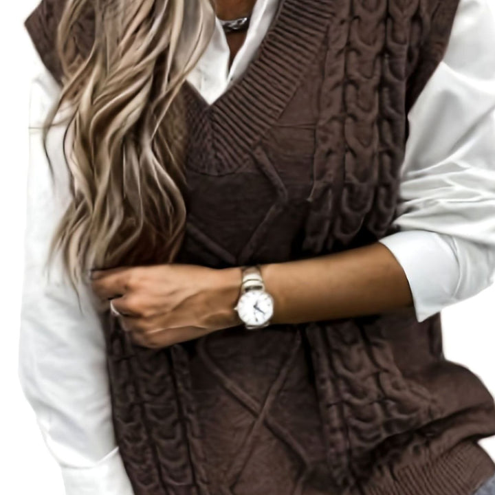Kimberly | Cozy Oversized Cable Knit V-Neck Sweater Vest